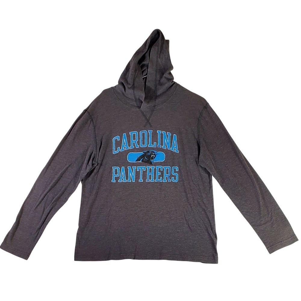 NFL Team Apparel Carolina Panthers Mens Large Long Sleeve Hooded T-Shirt Gray‎ L